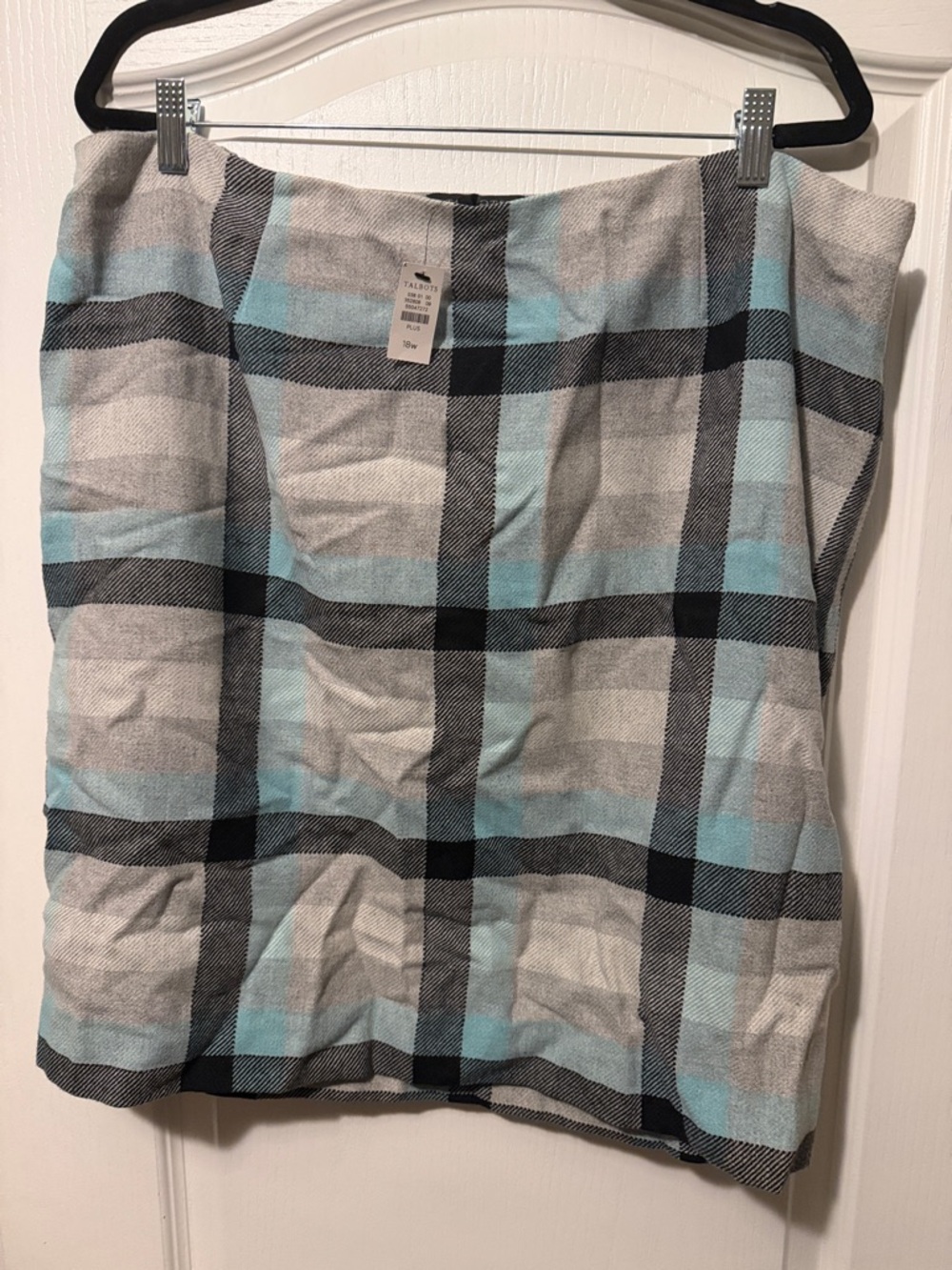 Talbots Light Blue and Gray Plaid Pencil Skirt